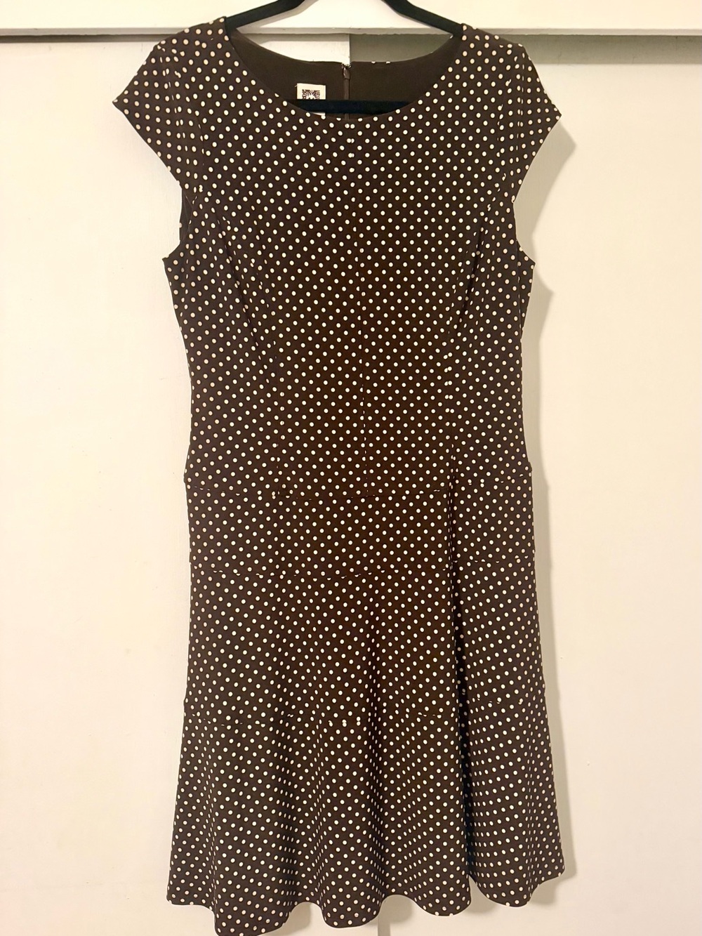 Anne Klein Brown and Cream Polka Dot Cap Sleeve Fit-and-Flare Dress